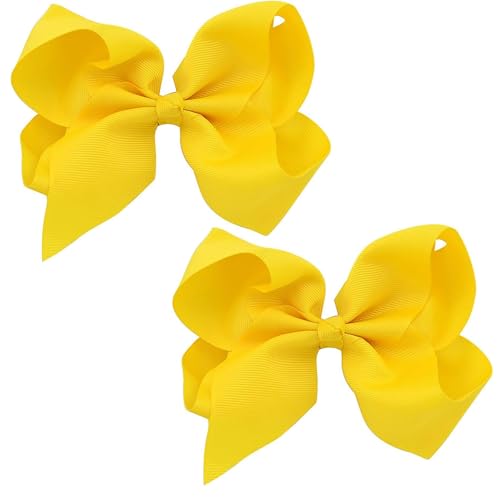 2pcs 4 In Yellow Hair Bow Ribbon Hair Bow Clips Barrettes For Children Kids Girls Women Styling Accessory