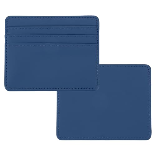 PATIKIL Minimalist Slim Wallet, 2 Pcs Leather Front Pocket Credit Card Holder with ID Window for Business Men & Women, Dark Blue
