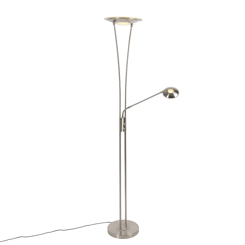 Qazqa - Modern Floor lamp Steel I Nickel Matt I Satin incl. LED with Reading arm - Ibiza- - Modern | 1 Light - Steel Floor lamp - Suitable for Living Room I Bedroom I