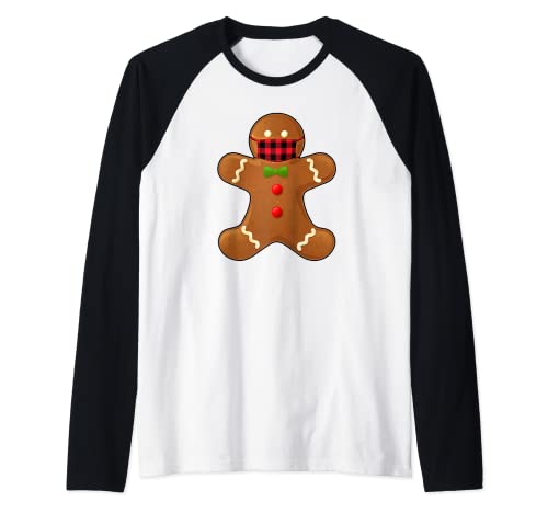 Funny GINGERBREAD MAN IN Buffalo Check Plaid Mask Xmas 2020 Camiseta Manga Raglan