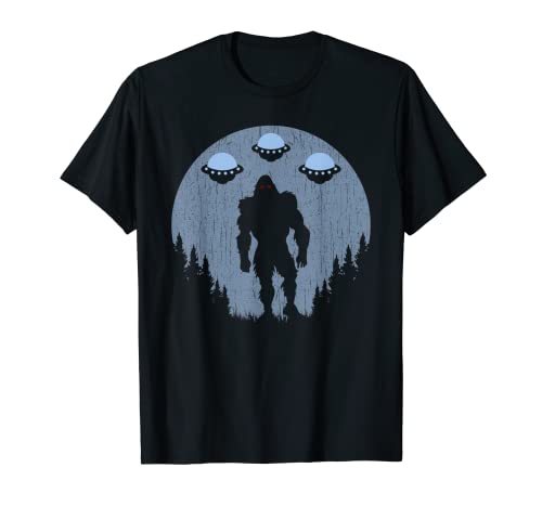 Bigfoot UFO Abduktion Sasquatch Ufos Graphic Moon And Trees T-Shirt