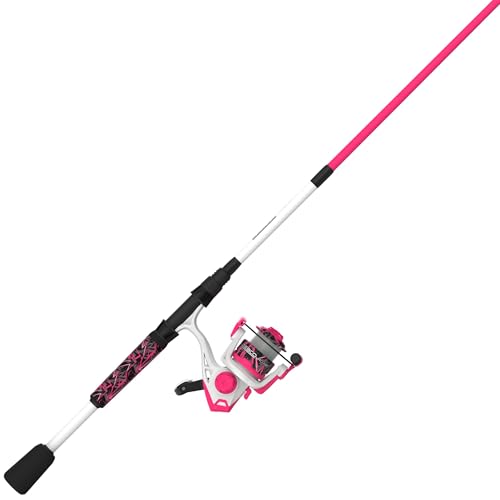 Zebco Roam Spinning Reel and Fishing Rod Combo 6-Foot 6-Inch 2-Piece Fiberglass Fishing Pole Split ComfortGrip Handle Soft-Touch Handle Knob Size 30 Reel Pink