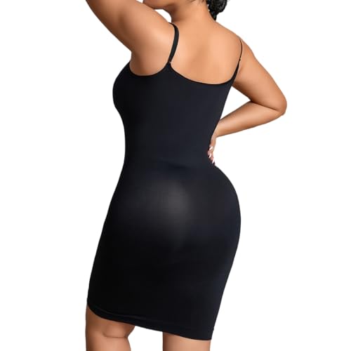 BampooPanPa Shapewear Slip Dress for Women Under Bodycon Dress Tummy Control Adjustable Spaghetti Strap Slimming Cami Slip (Black, Large) — view 2