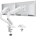 Dual Monitor Stand fits up to 32 inch, 4.4-19.8 lbs Computer Screens, Dual Monitor Desk Mount Height Adjustable, Monitor Arms for 2 Monitors, Home Office VESA Mounts with Gas Spring, Freelift White