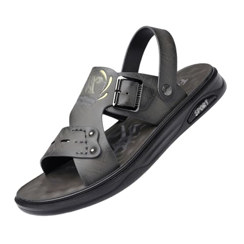 CLSQLXYJZC Men's Plus Size Beach Shoes, Men Leather Slip-On Soft-Soled Open Toe Arch Support Adjustable Breathable Sandals, Outdoor Two Uses Non-slip Work Summer, for Beach, Poolside, Camping