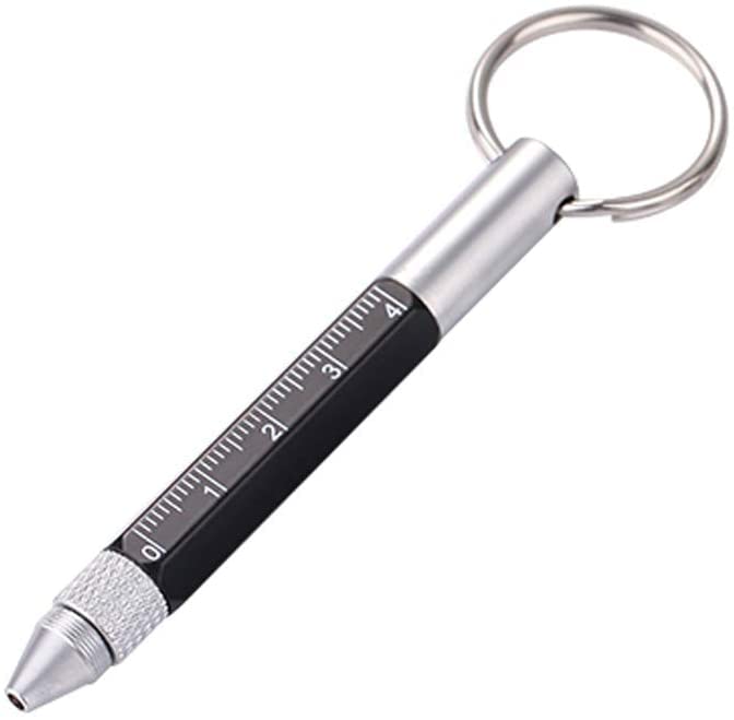 6-In-1 Key Ring Pen Practical Keychain Stylus Multifunctional Ballpoint Pen Durable Scale Key Pen