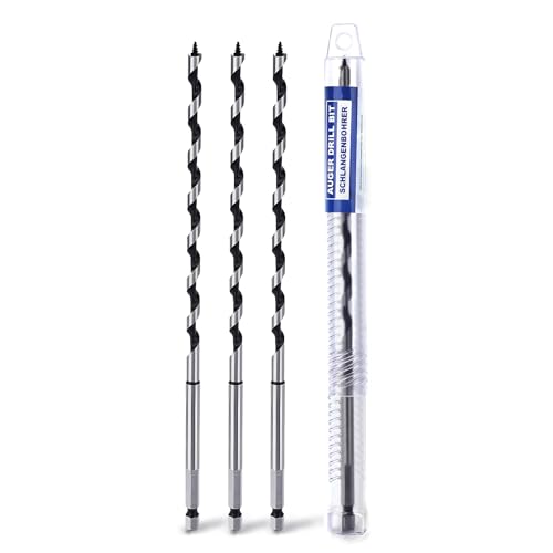 3 Pack 1/4"(6mm) Auger Bit for Wood, 7.87" Length,Long Auger Drill Bit