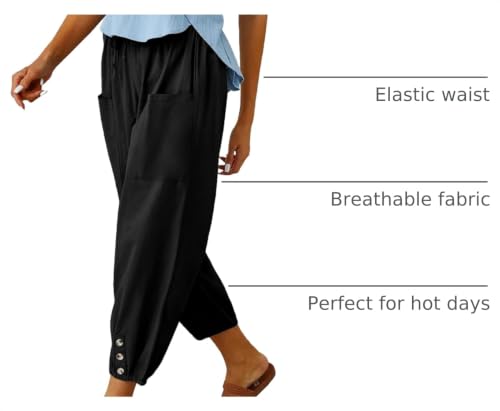 Cotton Casual Capri for Women Elastic High Waisted Loose Lantern Tapered Harem Pants with Pockets Black by Dianinfa - Used condition - Image 4