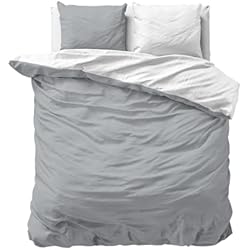 Funda Nordica Blanca Y Gris Sleeptime Ropa de Cama 100% Algodón 240cm x 220cm Gris/Blanco - Fundas Nórdicas Suaves y Sin Plancha con Botones a presión - Juegos de Camas Bicolor con 2 Funda de Almohada 60cm x 70cm