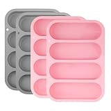 TAICHEUT 4 Pack 6 Inch Hot Dog Bun Pan, Silicone Hotdog Bun Mold, Roll Baking Pan for Hotdog Buns Rolls Cake Mini Baguettes, Pink and Blue