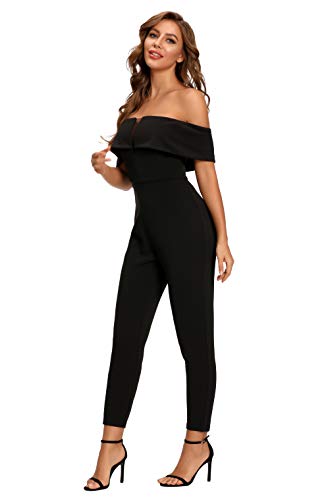 Sugar Poison Women Casual Loose Short Sleeve Belted Off Shoulder Romper Jumpsuits S Black #TOP2