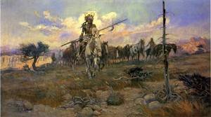 Peinture à l'huile ouest américain de C.M. Russell pour décorer un bureau ou salon de passionné