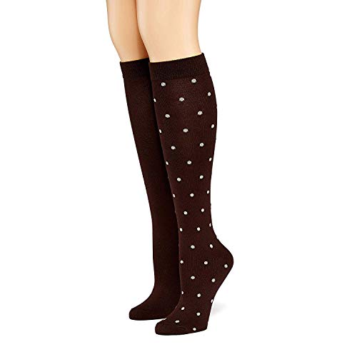Hanes Women's ComfortSoft Knee High Socks 2-Pack, brown dots, 9-11 (Shoe Size 5-9)