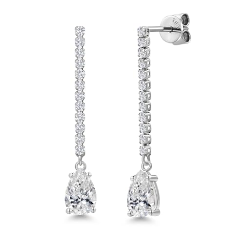 Image of Gem Stone King 1.82 Cttw 14K White Gold Lab Grown Diamond Teardrop Earrings