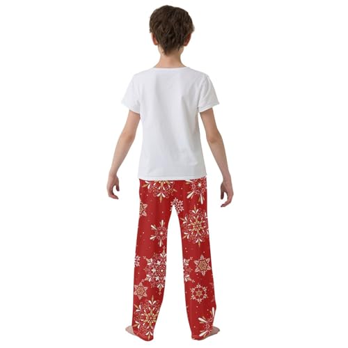 Boys' Pants Red Elegant Snowflake Christmas Long Bottoms Jogger Pants Elastic Waist Trousers with Pockets S-XL3
