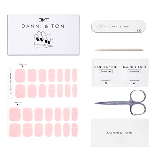 Danni & Toni Semi Cured Gel Nail Strips Pink (Shimmering Date Night) Gel Nail Stickers White Dots Gel Nail Wraps 28 Stickers #TOP4