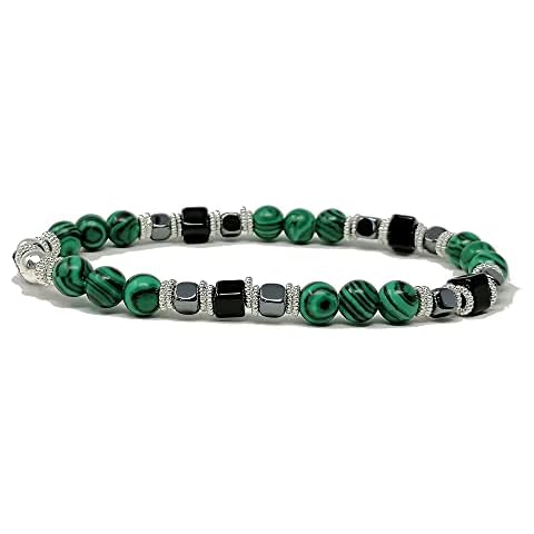 SOSPIRI VENEZIA Bracelet Woman 16 Natural Stone Beads Diameter 8 mm Original Murano Jewelry Gift Idea Made In Italy Certified (Malichite Dark) Cover