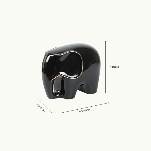 Image of The Artment your artistic apartment Glossy Black Ceramic Elephant Showpiece: Elegant Decor for Living Room, Bedroom, Office, Table Top or Desk Accent Regular Size
