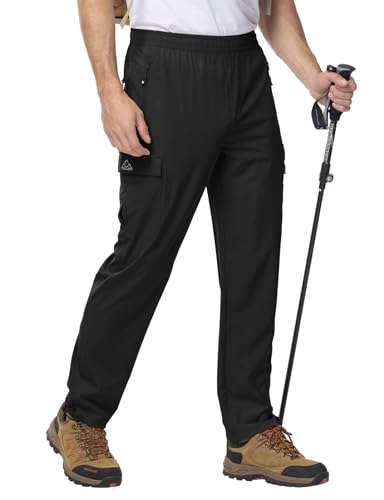 Rdruko Wanderhose Herren Sommer Cargohose Stretch Outdoorhose Wasserdicht Trekkinghose Reisenhose Männer mit 5 Taschen für Wandern Klettern (Schwarz L)