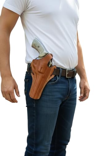SWORD Handmade Holster for Revolver 357 Magnum 6 inch Leather OWB Holster for COLT Model 686 - GP100 Taurus Model 6-7 Shot Draw Right Hand -Brown + Loader (Brown)