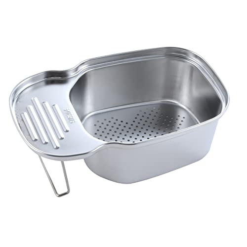 HQLESHUI Abflusssieb aus Edelstahl, multifunktional, sattelförmiges Netzsieb, Eck-Lebensmittelsieb über der Spüle für Küchenabfälle, Gemüse, Obst (Silber) Cover