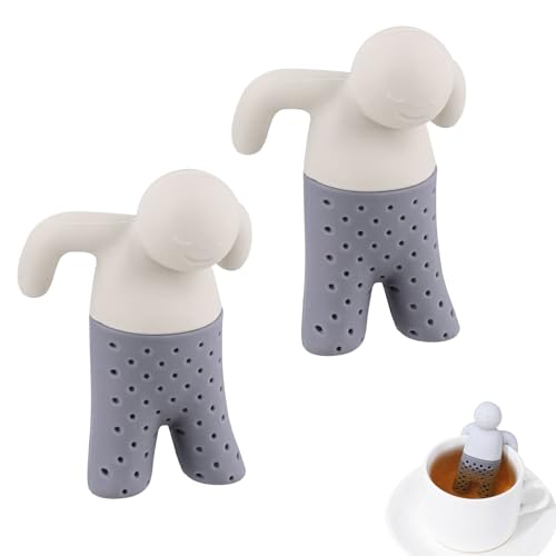Aweisile Set di 2 Colino da Tè in Silicone, Infusore per Tisane dal Design Moderno a Forma di Uomo, Filtri per Tè Sfuso