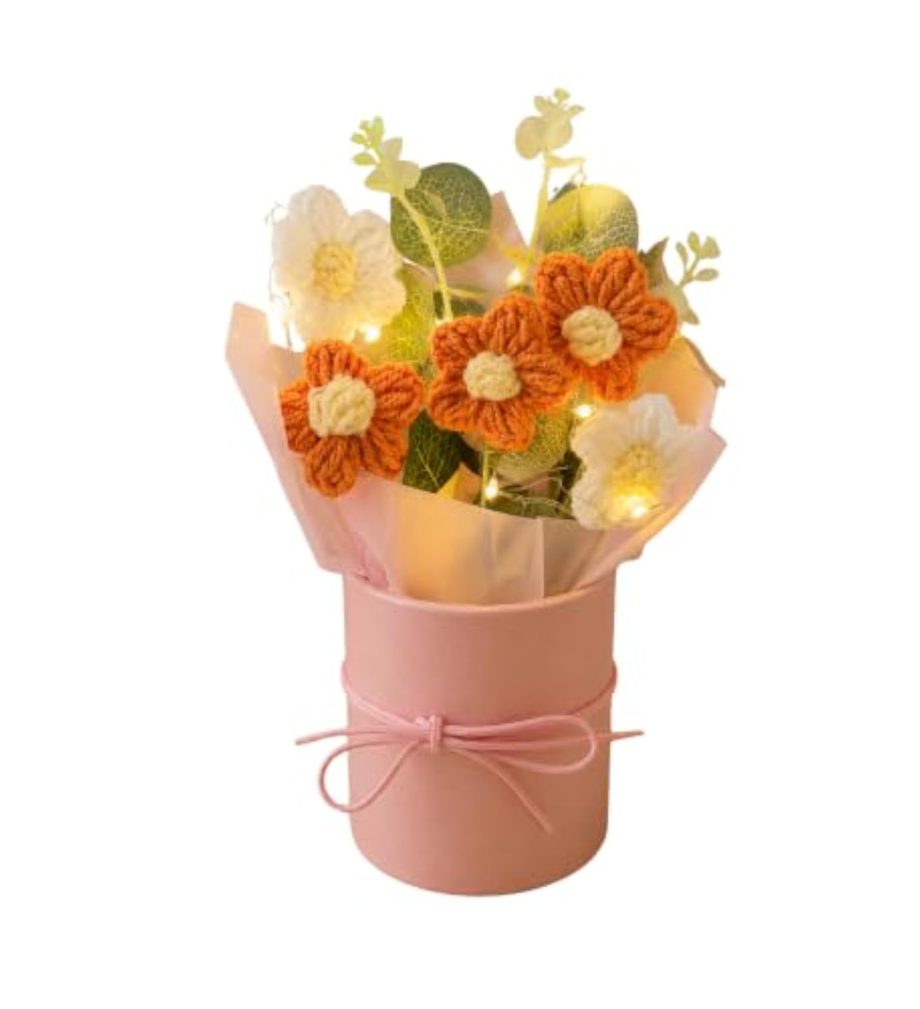 Orange Artificial Crochet Flower Bouquet with LED Light