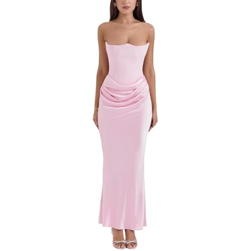 cffvdiz Women's Sexy Corset Wrap Maxi Dress Summer Sleeveless Slim Bondycon Formal Dresses,Pink,S