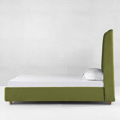 Image of Wooden Modern Upholstered King Size Bed for Bedroom | Wooden Double Bed Without Storage | Platform Cot Upholstered Bed with Upholstery Fabric | Engineered Wood | 6.5 x 6 Ft | Green
