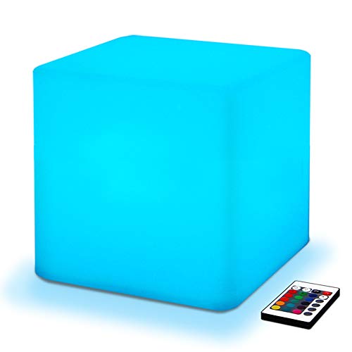 Mr.Go 10-inch 25cm Rechargeable Color Changing LED Light Up Cube, 16 RGB Colors, 5 Level Dimming, Fun Romantic Mood Lamp Night Light Super Sturdy & Lightweight Waterproof for Indoor Outdoor Use