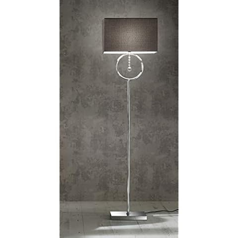 K LIVING LIZZY CHROME SILVER FLOOR LAMP WITH GREY SHADE WITH CRYSTAL HANGING PENDANT Cover