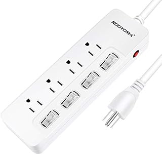 ROOTOMA Power Strip Surge Protector with Individual Switches,ETL Certified,6-Foot 14AWG Long Extension Cord
