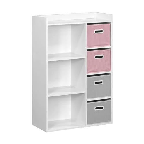 sweeek - Meuble de Rangement pour Enfant avec 7 Compartiments et 2 paniers Roses et 2 paniers Gris en Velours