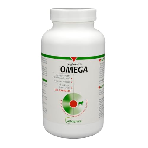 Vetoquinol Triglyceride Omega - Fish Oil for Dogs & Cats - Supports Healthy Skin Coat & Normal Immune Response - Supplement with Vitamin Blend for Heart Eye Bone & Muscle Support - 60 Capsules
