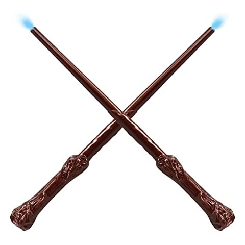 TERUIPE Light Up Magic Wizard Wands Sound Illuminating Toy Wand for Kids Girls Boys Party Costume Cosplay Accessory Halloween Favors 2 Piece Brown Cover
