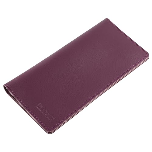 Genuine Leather Checkbook Cover for Men, Soft Leather Checkbook Holder for Women, Bifold Long Wallet with 7 Card Slots (Purple)