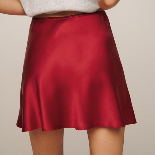 Women Aesthetic Vintage Satin Mini Skirt Lace Trim Low Waisted Silk Slip Short Skirt 2024 Fall A-Line Dressy Skirt Streetwear4