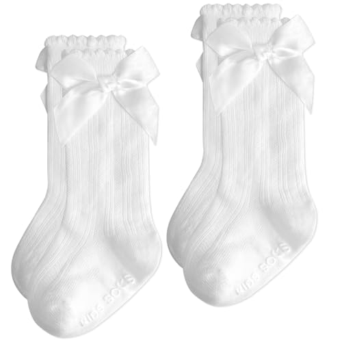 Image of Baby Knee High Socks Girl Non Slip Toddler Stockings Cotton Bow Ruffle Newborn Long Socks Infant Dress Sock 0-6M/6-12M/1-3Y