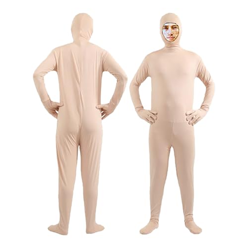 Deguisement Seconde Peau,Combinaison Homme Femme, Deguisement Monochrome, Zentai Adulte, Costume Halloween Adulte (Beige, XL)