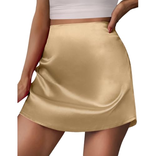 Satin Mini Skirts for Women Silk Midi Skirt High Waisted Bodycon Short Skirt3