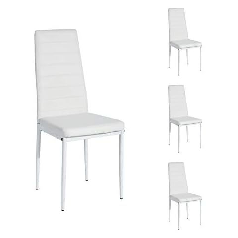 Aingoo High Back Kitchen Chairs Set of 4 Dining Chair with Steel Frame PU Leather White Cover