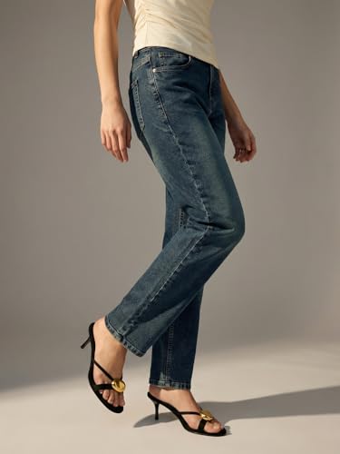 Image of Urbano Fashion Women's High Rise Straight Fit Washed Jeans Non-Stretchable