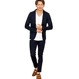 [VICCI] (ビッチ) セットアップ メンズ カジュアルスーツ テーラードジャケット スラックス 上下 2点 ストレッチ ブランド おしゃれ シンプル 無地 細身 ビジネス ユニセックス ファッション VIJP18-16-a【-】 (44(M), BLK(ブラック))