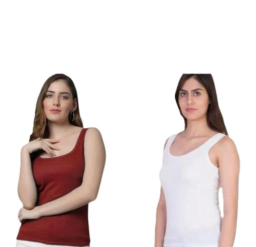 Women Cotton Blend Tank Top Sleeveless Camisole Girls Spaghetti Strap Inner Vest Comfortable Daily Pack of 2-image-40