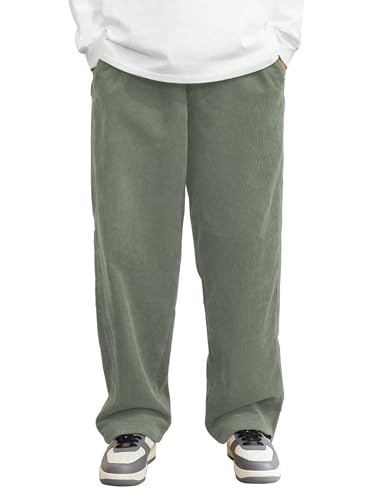 Image of AVANOVA Men's Black Front Tie Loose Fit Corduroy Baggy Long Slacks Chino Pants with Slant Pocket Simple Casual Trousers, Going Out (Code Pant 186)