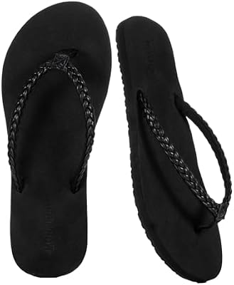 MORMIRAC Women's Slim Braided Flip Flops – Black Beach Thong Sandals US8