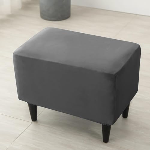 Image of HOKIPO Premium Velvet Stretchable Foot Stool Cover Ottoman Slipcover, Dark Grey (NEW-4801-DGRY)