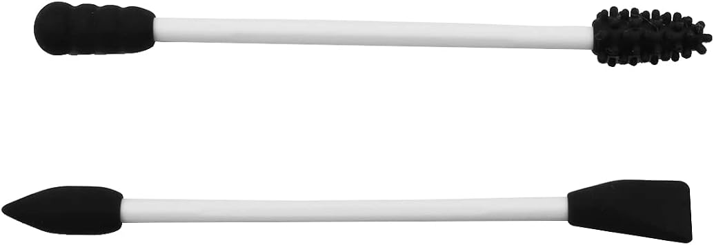 2 Pcs Reusable Cotton Swabs Washable Portable Silicone Swab Double Tipped Silicone Cotton Buds for Makeup Ear Cleaning Beauty(Black+Grey )