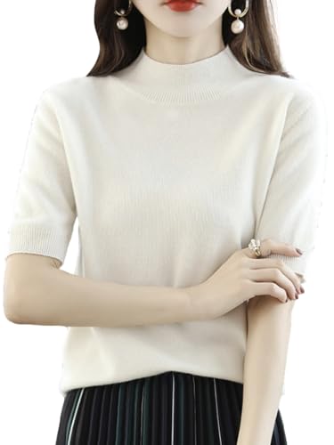 [ビーエヌワン セレクト] ニット 半袖 レディース 春 夏 秋 服 きれいめ ハイネック トップス 婦人服 セーター 30代 40代 50代 白 ホワイト BN271 WHT L