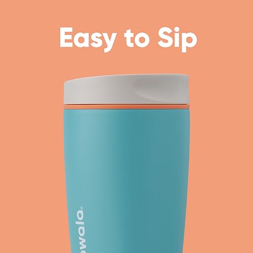 Owala SmoothSip Slider Insulated Stainless Steel Coffee Tumbler, Reusable Iced Coffee Cup, Hot Coffee Travel Mug, BPA Free 12 oz, Grey/Blue (Beachy... - Image 2
